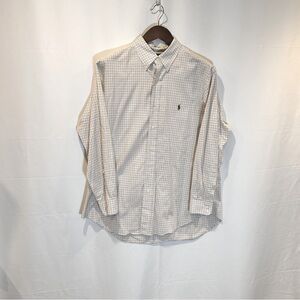 Ralph Lauren purple label, classic fit, men’s luxury shirt, beige, and‎ brown.